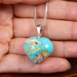 گردنبند فیروزه زنانه دورو تراش قلب کد 26361