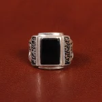 انگشتر عقیق مشکی مردانه کد 26612