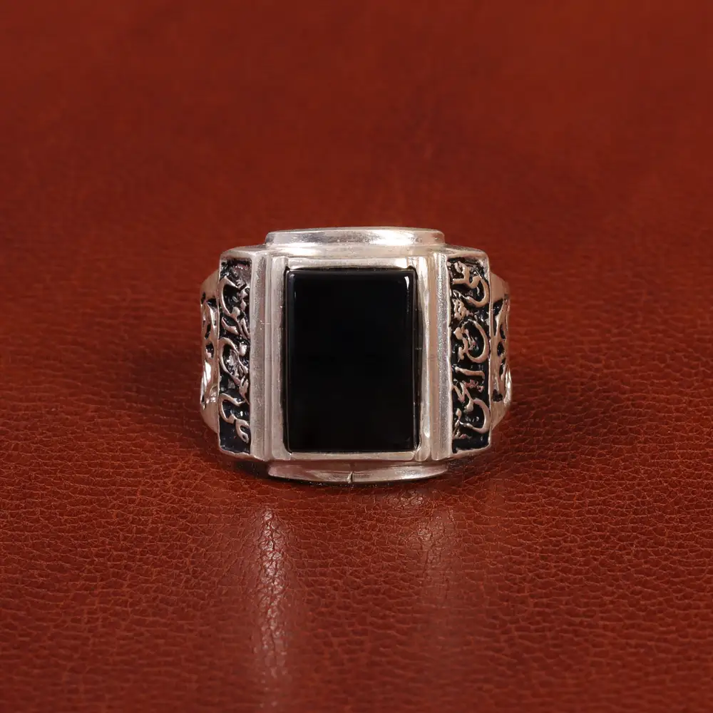 انگشتر عقیق مشکی مردانه کد 26612