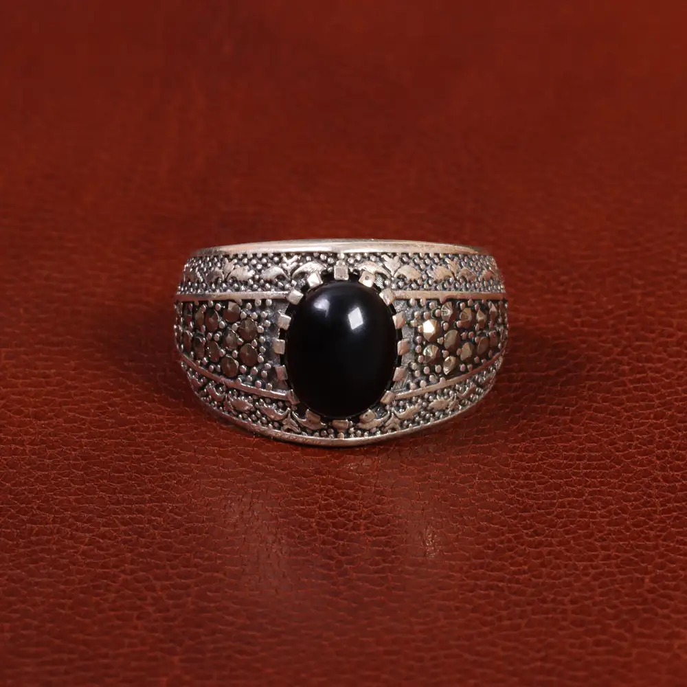 انگشتر عقیق مشکی مردانه کد 26615