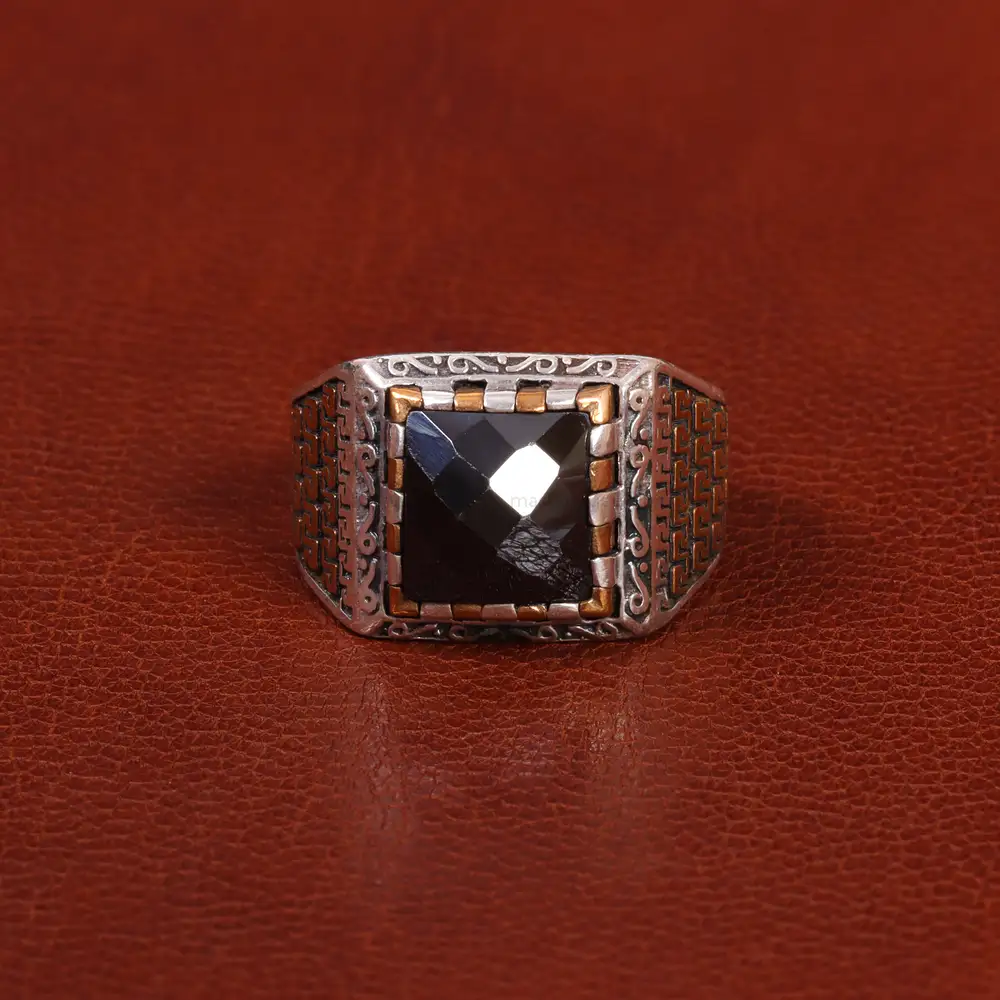 انگشتر عقیق مشکی مردانه کد 26616