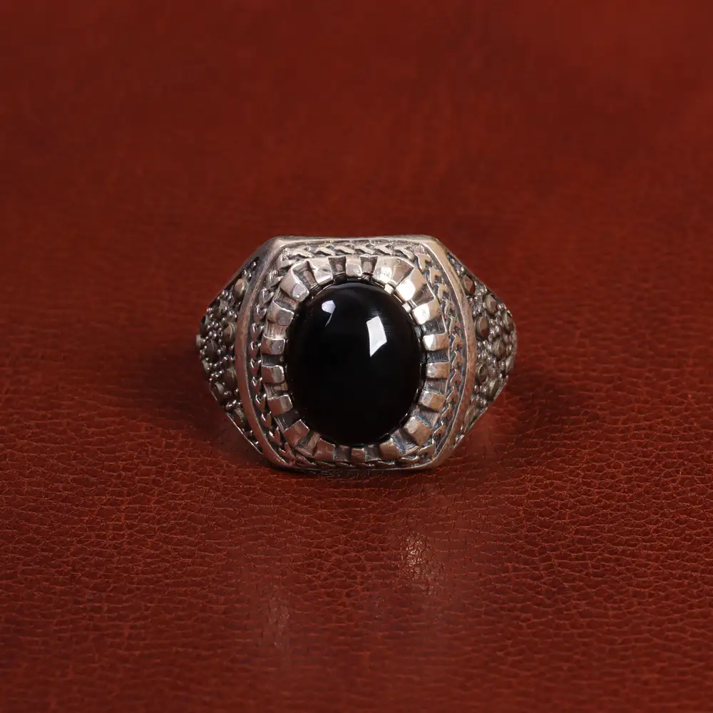 انگشتر عقیق مشکی مردانه کد 26624