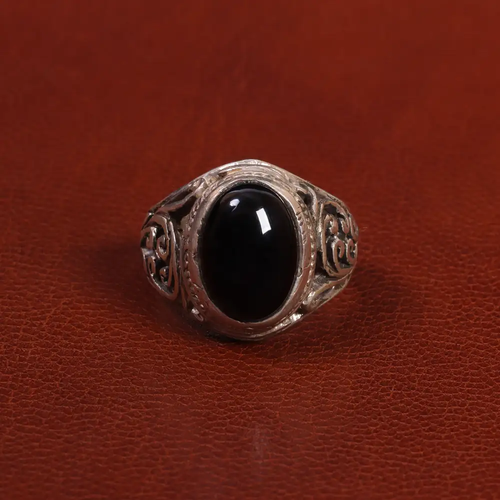 انگشتر عقیق مشکی مردانه کد 26625