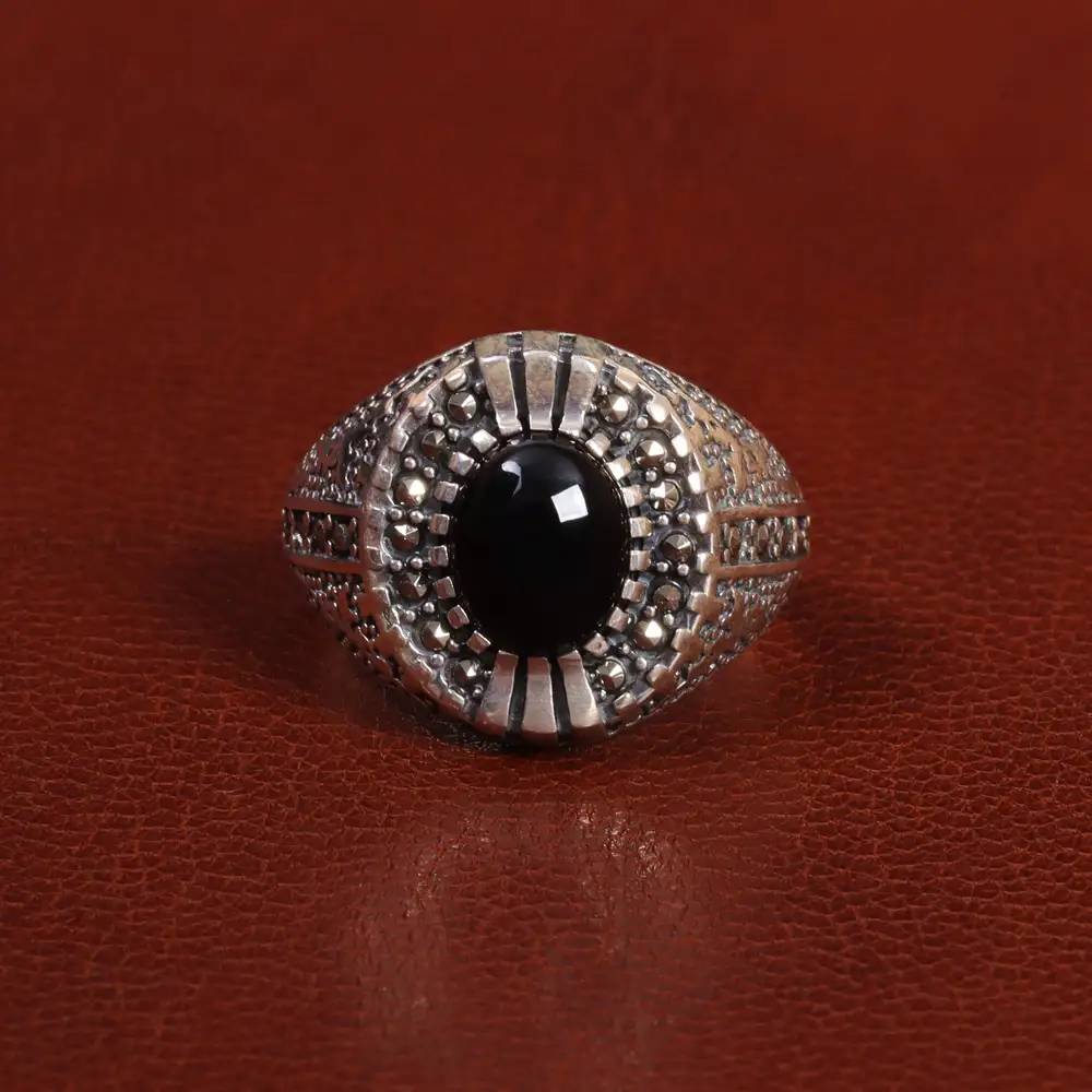 انگشتر عقیق مشکی مردانه کد 26626