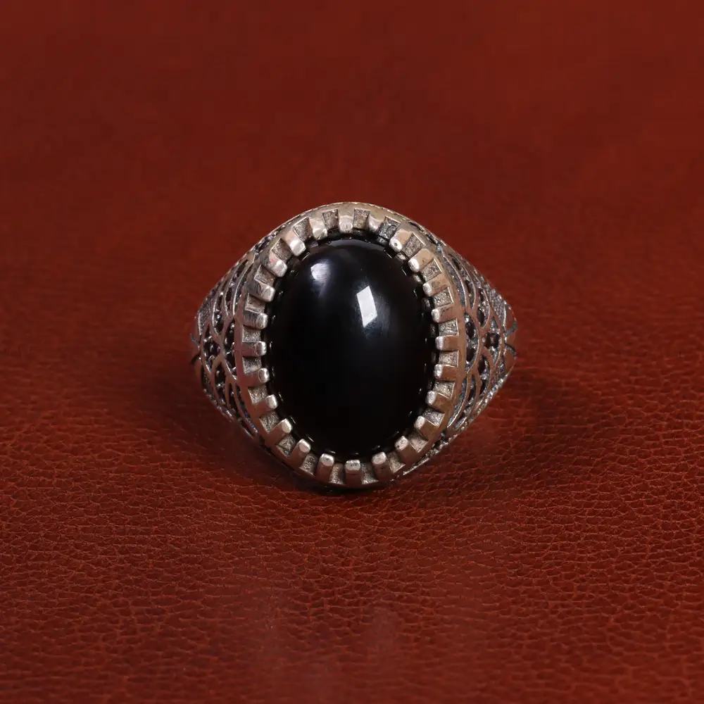 انگشتر عقیق مشکی مردانه کد 26628