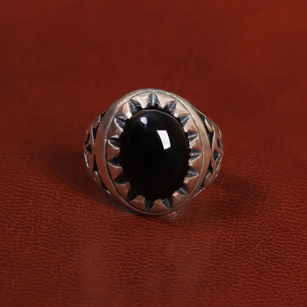 انگشتر عقیق مشکی مردانه کد 26629