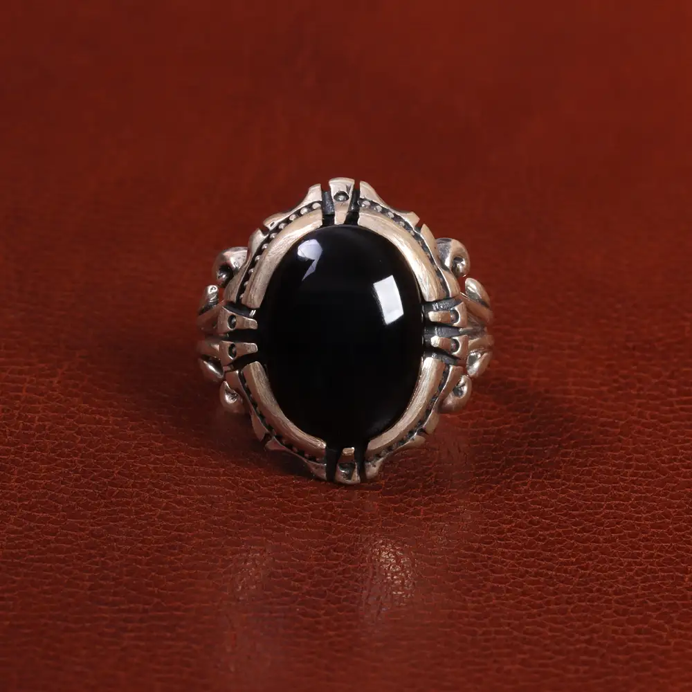 انگشتر عقیق مشکی مردانه کد 26631