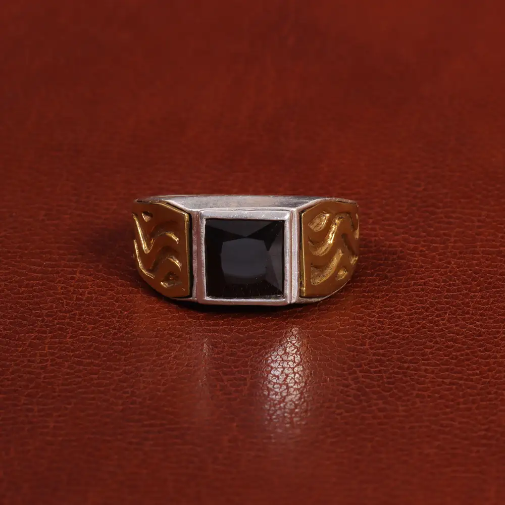 انگشتر عقیق مشکی مردانه کد 26633