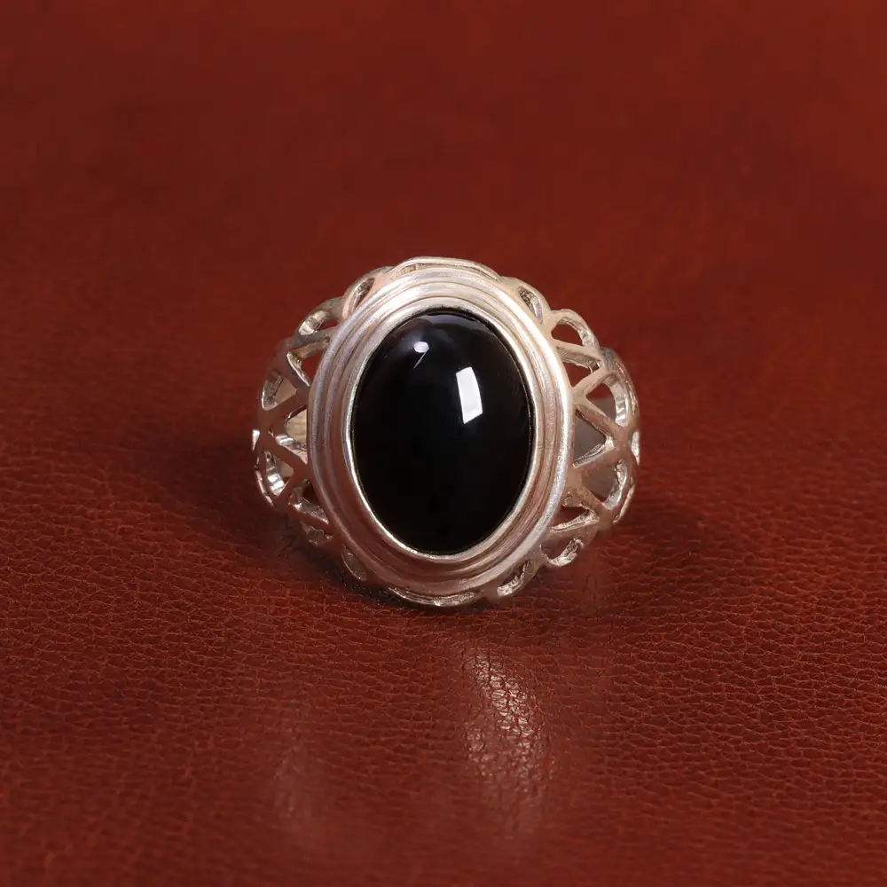 انگشتر عقیق مشکی مردانه کد 26640