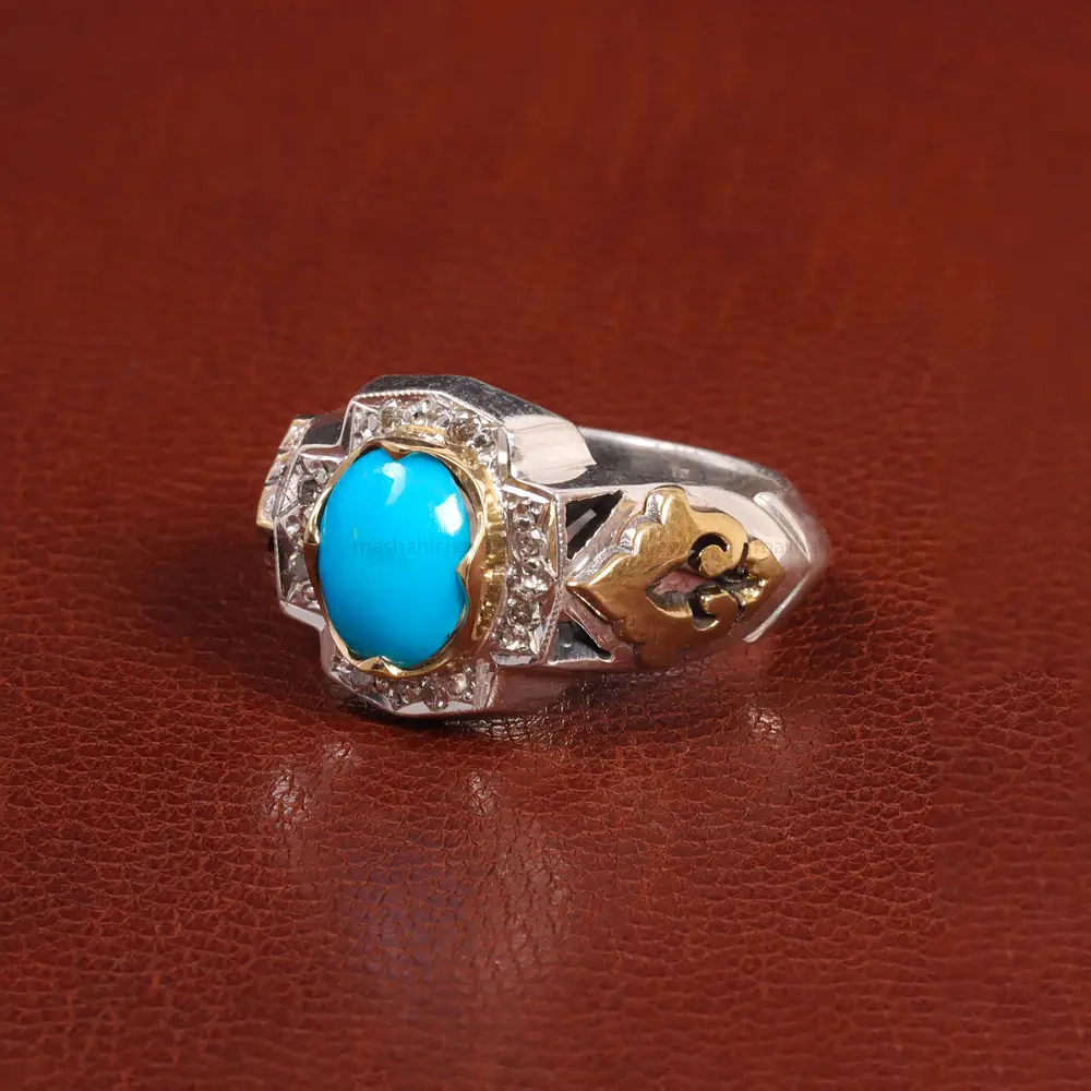 انگشتر فیروزه عجمی مردانه کد 26009