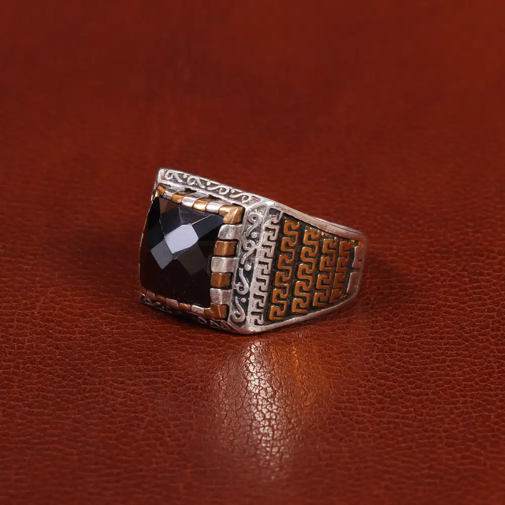 انگشتر عقیق مشکی مردانه کد 26616