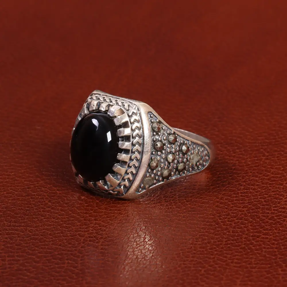 انگشتر عقیق مشکی مردانه کد 26624