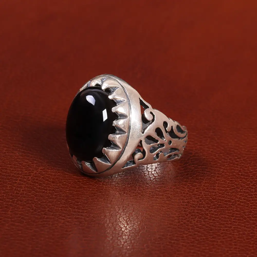 انگشتر عقیق مشکی مردانه کد 26629