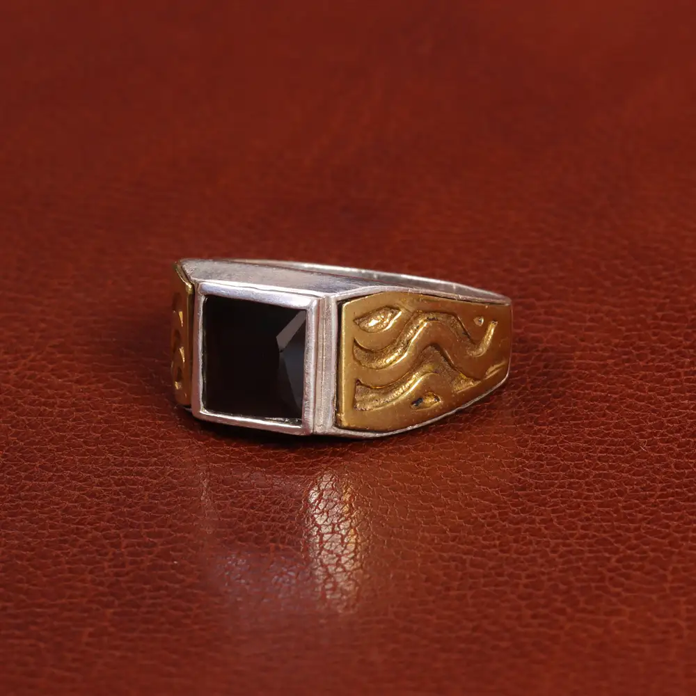 انگشتر عقیق مشکی مردانه کد 26633