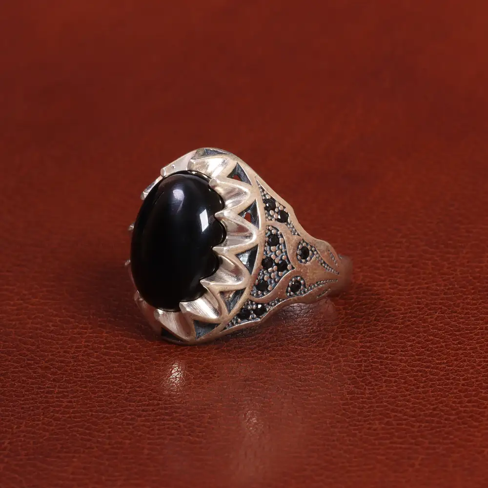 انگشتر عقیق مشکی مردانه کد 26636