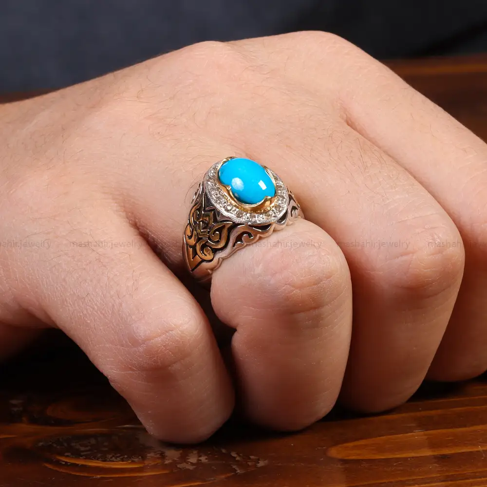 انگشتر فیروزه عجمی مردانه کد 26008