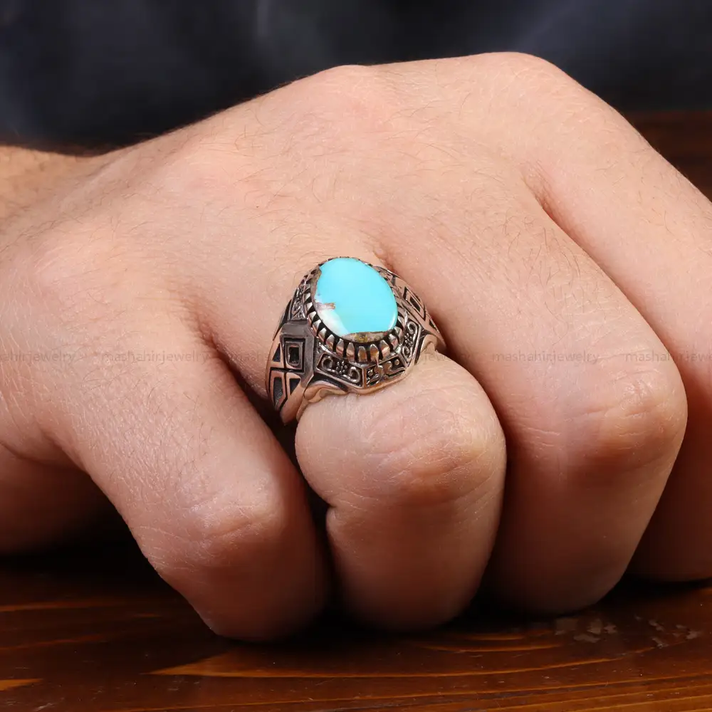انگشتر فیروزه شجری مردانه کد 26048
