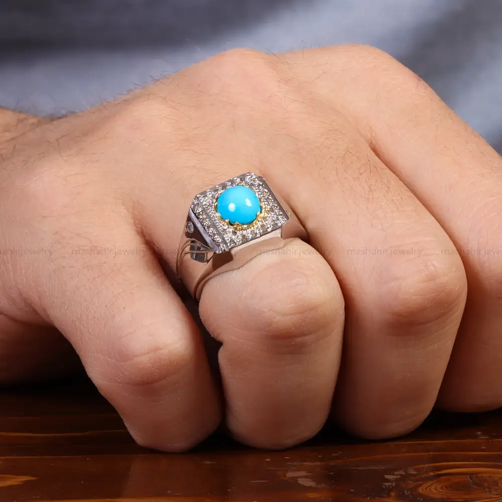 انگشتر فيروزه عجمی مردانه کد 26222