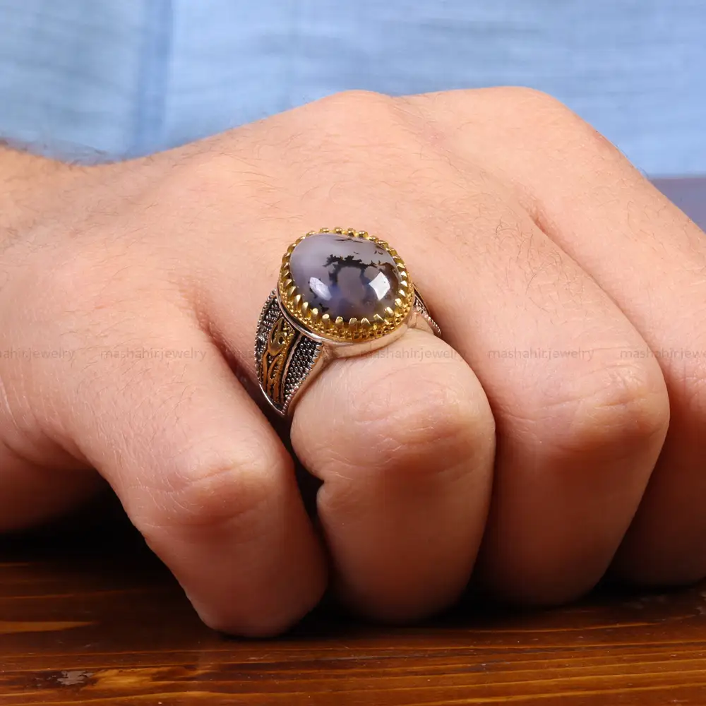 انگشتر عقيق شجر مردانه کد 26461