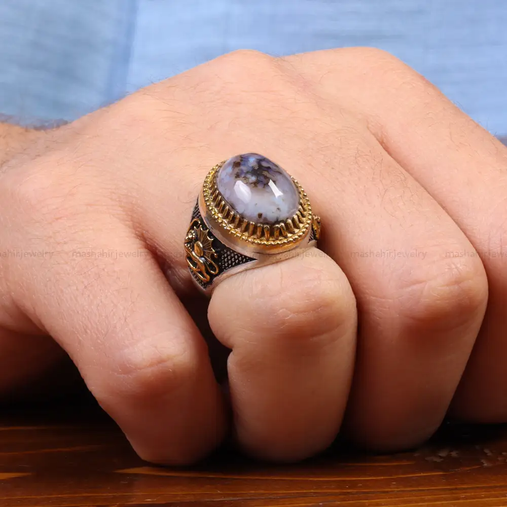 انگشتر عقيق شجر مردانه کد 26464