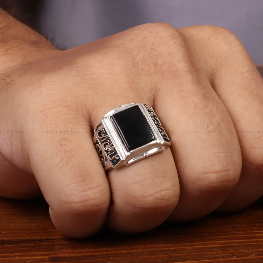 انگشتر عقیق مشکی مردانه کد 26612
