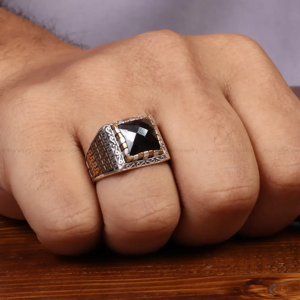 انگشتر عقیق مشکی مردانه کد 26616