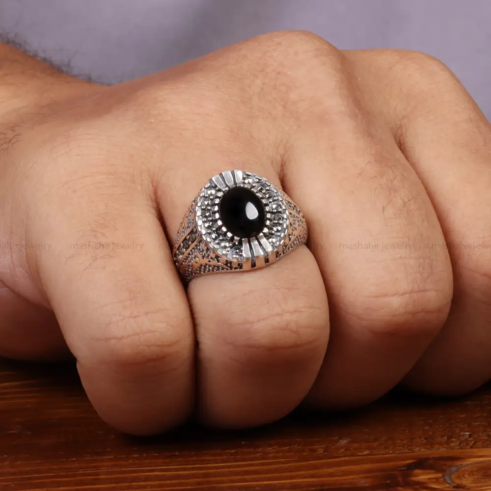 انگشتر عقیق مشکی مردانه کد 26626