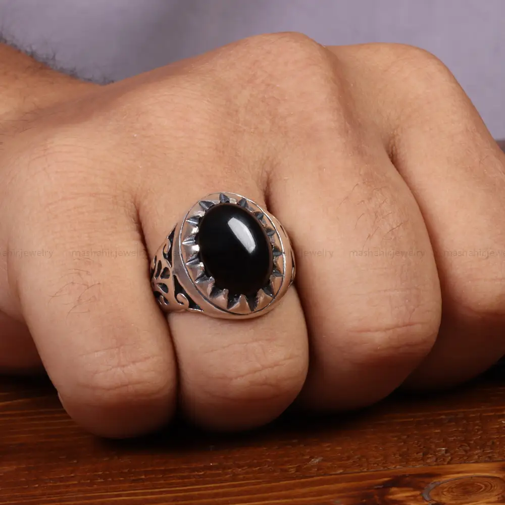انگشتر عقیق مشکی مردانه کد 26629