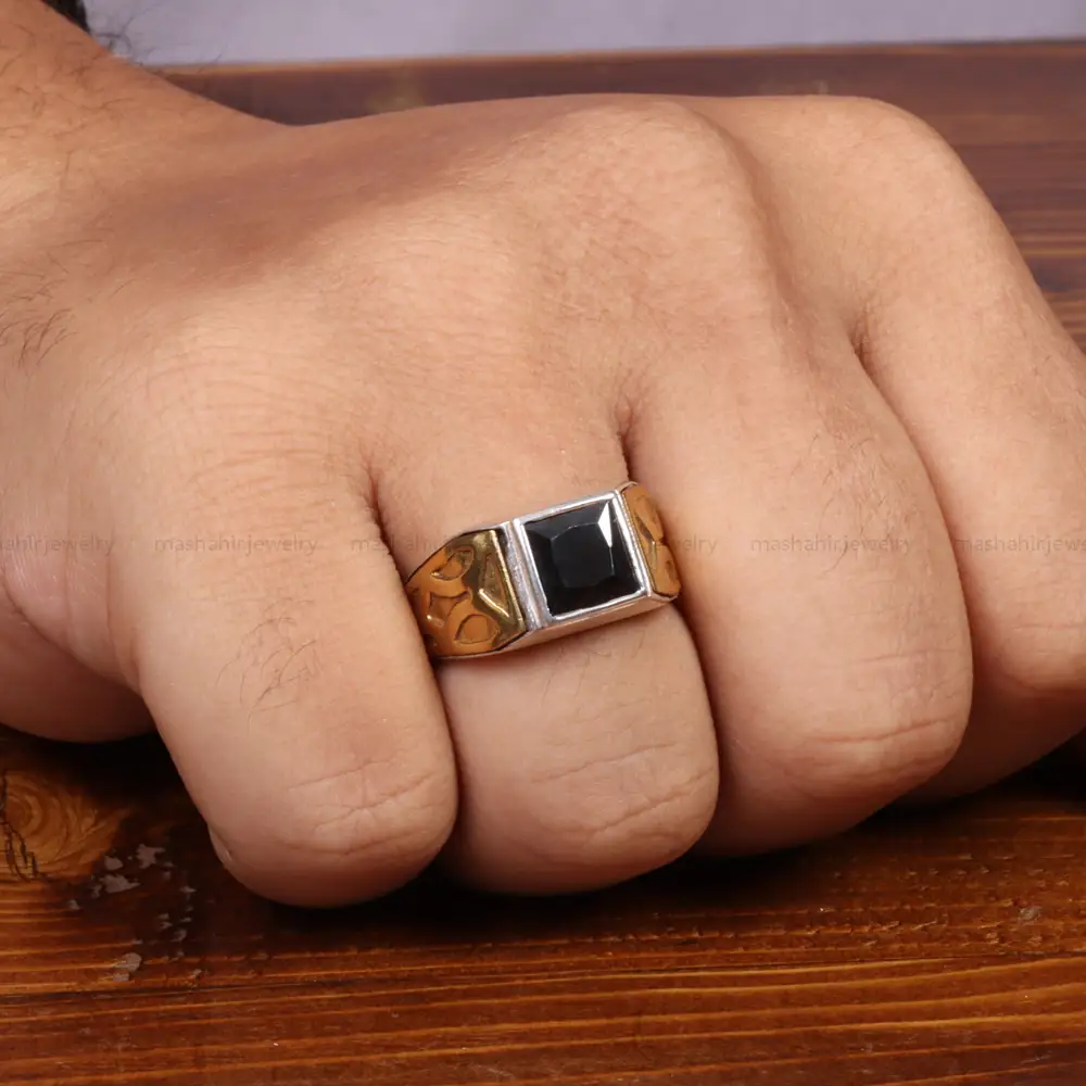 انگشتر عقیق مشکی مردانه کد 26633