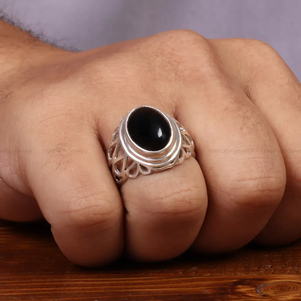 انگشتر عقیق مشکی مردانه کد 26640