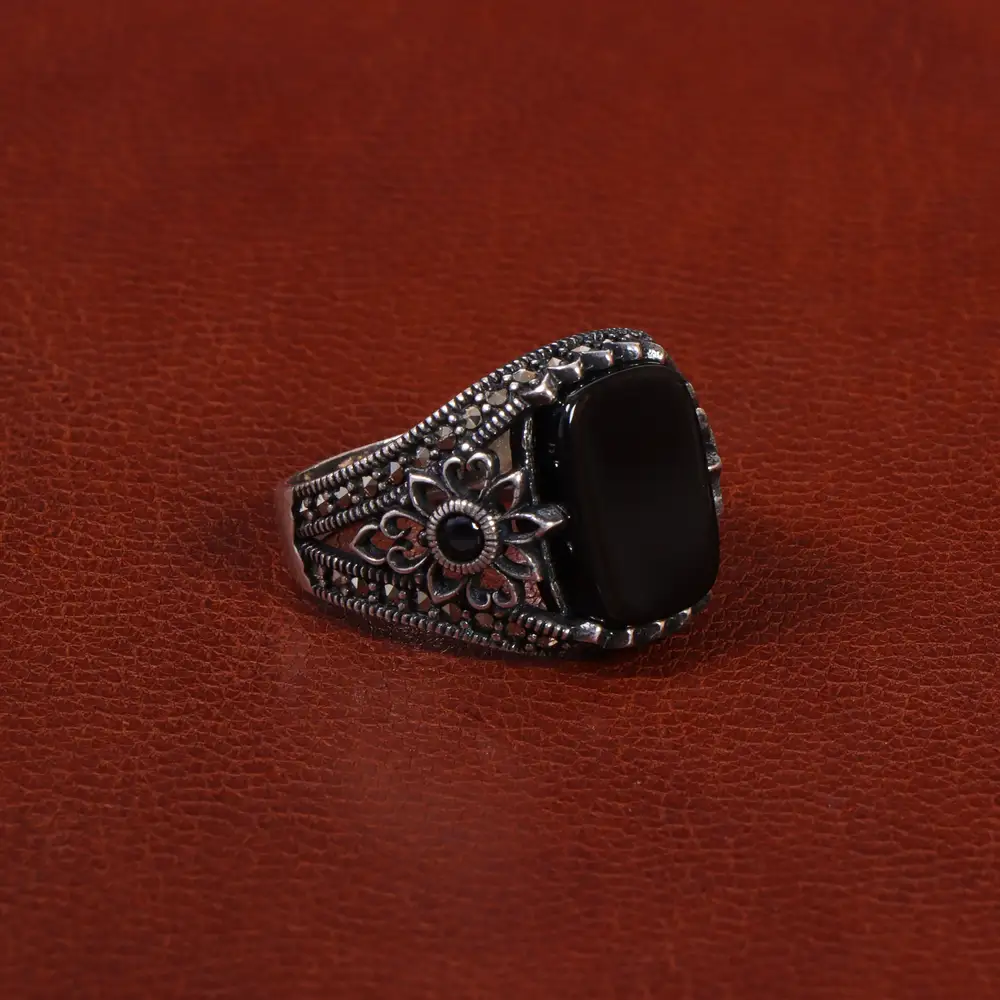 انگشتر عقیق مشکی مردانه کد 26898