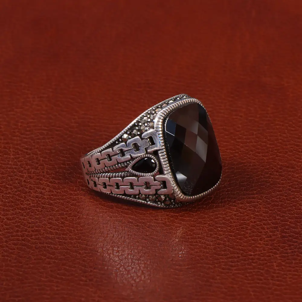 انگشتر عقیق مشکی مردانه کد 26906