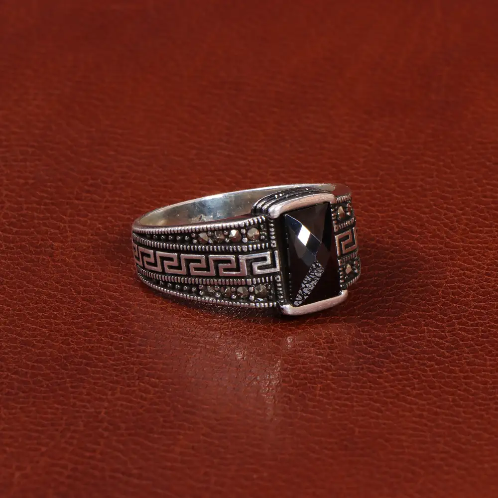 انگشتر عقیق مشکی مردانه کد 26907