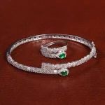 ست دستبند و انگشتر زنانه طرح زمرد کد 27052