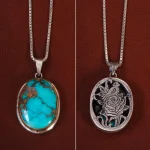 گردنبند فیروزه مردانه طرح گل و مرغ کد 27060