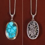 گردنبند فیروزه مردانه طرح گل و مرغ کد 27061