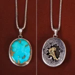 گردنبند فیروزه مردانه طرح گل و مرغ کد 27062