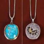 گردنبند فیروزه مردانه طرح گل و مرغ کد 27064