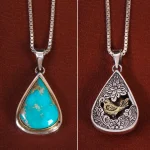 گردنبند فیروزه مردانه طرح گل و مرغ کد 27066