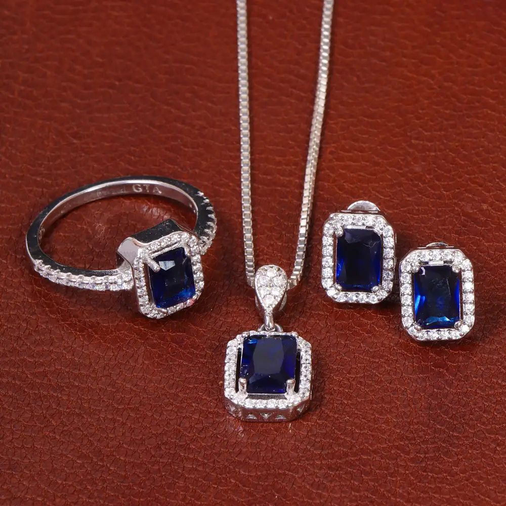 نیم ست طرح یاقوت کبود زنانه کد 27100