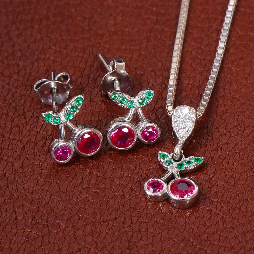 نیم ست نقره زنانه طرح گیلاس کد 27103