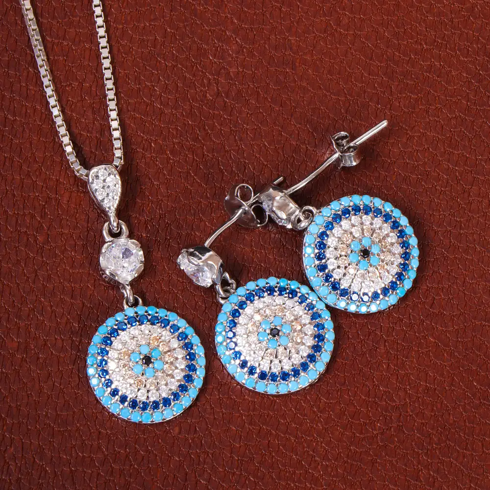 نیم ست نقره زنانه طرح چشم زخم کد 27110