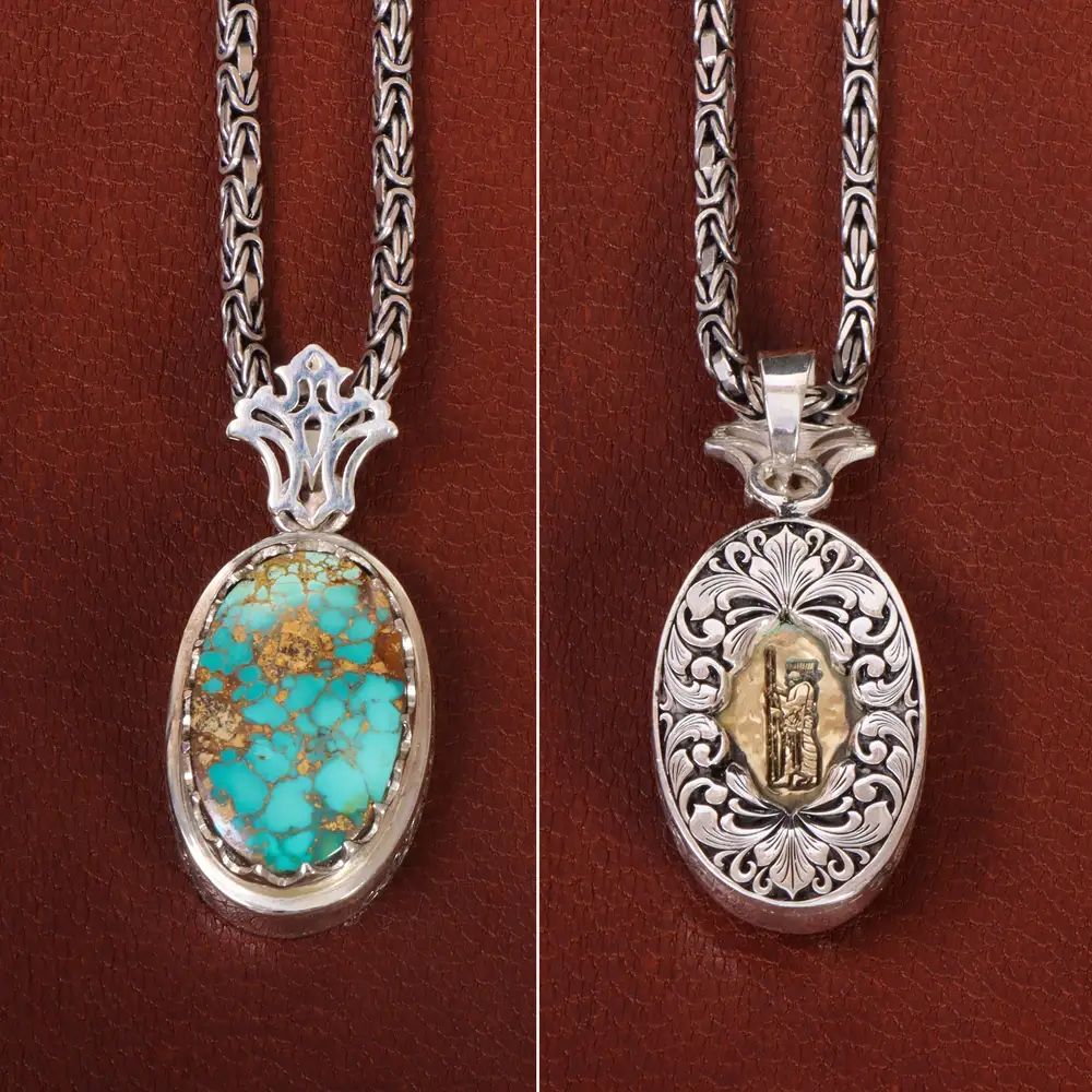 گردنبند فیروزه مردانه طرح هخامنشی کد 27204