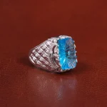 انگشتر توپاز آبی مردانه کد 27313