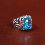 انگشتر توپاز آبی مردانه کد 27314