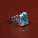 انگشتر توپاز آبی مردانه کد 27320