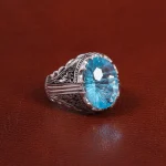 انگشتر توپاز آبی مردانه کد 27323