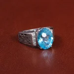 انگشتر توپاز آبی مردانه کد 27328