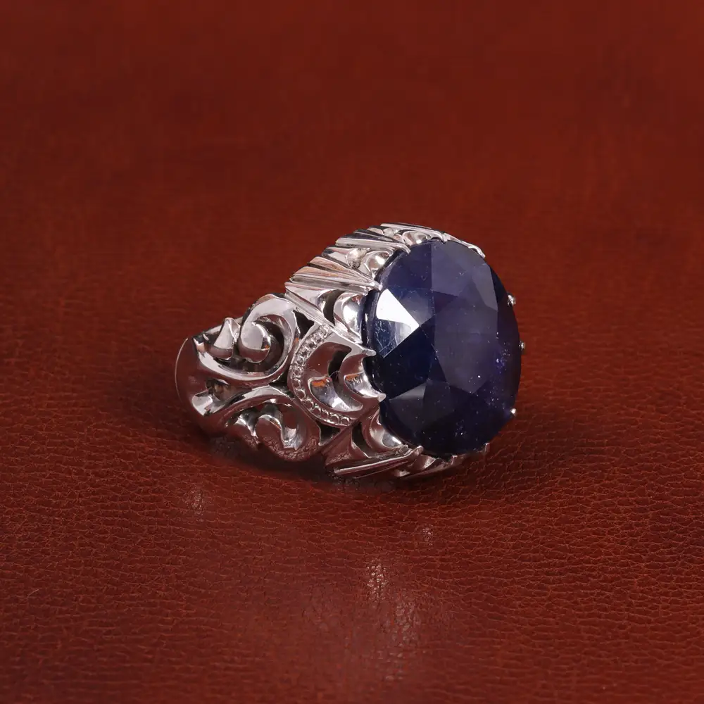 انگشتر یاقوت کبود مردانه کد 27334