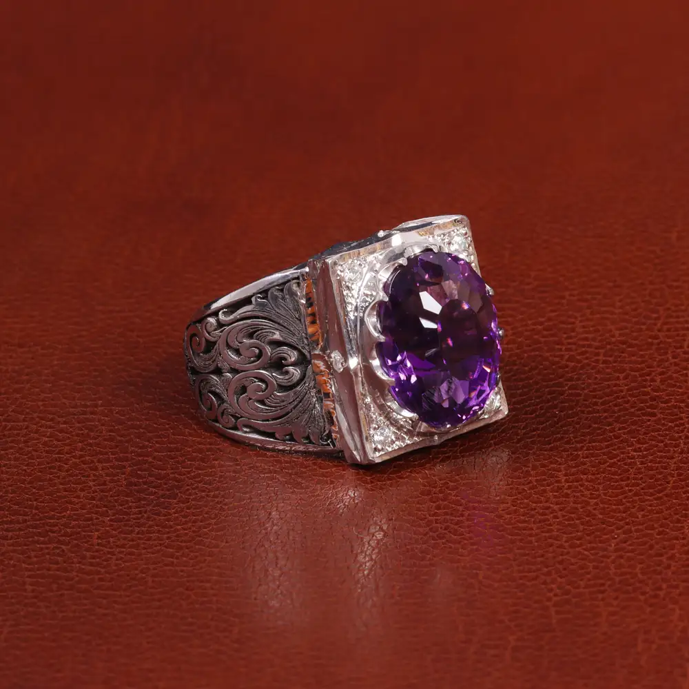 انگشتر آمیتیست مردانه کد 27341